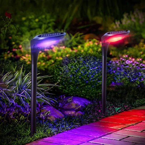 Miniatura 9 de Paquete de 2 luces solares para camino, luces solares de jardín para exteriores, impermeables, alimentadas por energía solar, luz de camino