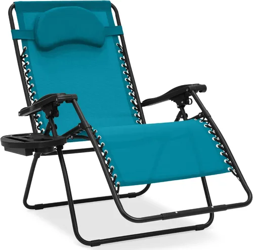 Miniatura 38 de Best Choice Products Silla de gravedad cero de gran tamaño, plegable para patio al aire libre, reclinable, con soporte para tazas, bandeja de Verde