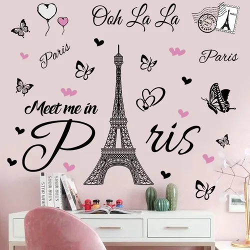 Miniatura 4 de Calcomanía de pared de la Torre Eiffel de París, calcomanía de pared autoadhesiva removible, decoración para dormitorio, cocina, oficina