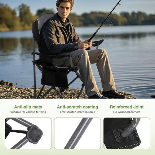 Miniatura 4 de LET'S CAMP Silla de camping plegable de gran tamaño para exteriores, paquete de 2 sillas resistentes con soporte para tazas y bolsa