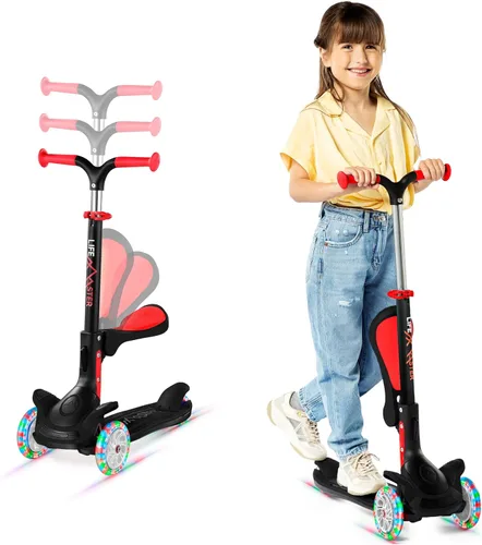 Scooter de 3 ruedas para niños con asiento plegable, altura ajustable del manubrio, juguete de paseo inclinado para conducir para niños a partir de