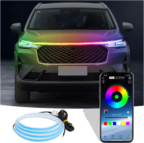 BELOMI Tira de luz LED para capó de automóvil, 70 pulgadas, flexible, impermeable, luz de circulación diurna, lámpara de ambiente decorativa