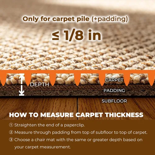 Miniatura 8 de Alfombrilla protectora para silla para suelo alfombrado con labio, protector de alfombra de PVC de 47 x 36 pulgadas para alfombras de pelo corto