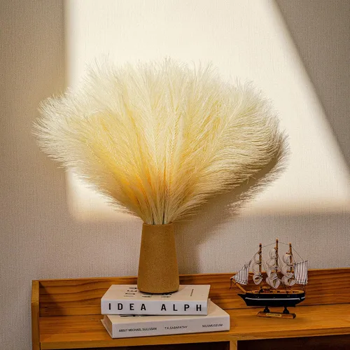Miniatura 5 de 10 tallos de hierba de pampa sintética - 17.7" Hierba artificial de pampa decorativa esponjosa, pequeño arreglo floral de hierba de pampa y relleno