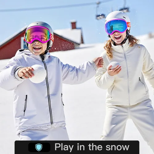 Miniatura 6 de Gafas de esquí para niños, gafas de esquí de nieve para niños, jóvenes, adolescentes, niños y niñas de 5 a 14 años 05.pink con lente roja plateada