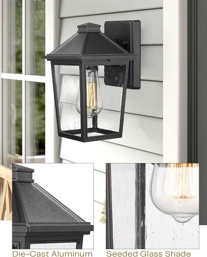 Miniatura 5 de Lámpara de pared para exteriores, linterna de pared exterior HWH, luces de porche al aire libre con pantalla de vidrio sembrado para puerta, garaje