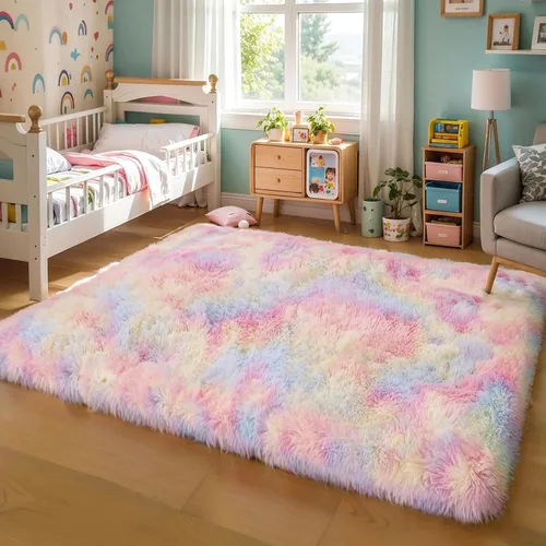 Miniatura 83 de KCHOWUA Alfombras Esponjosas y Peludas de Unicornio para Dormitorio de Niñas, 3x5 pies Lavable Antideslizante Alfombra de Área Shag Peluda para Sala