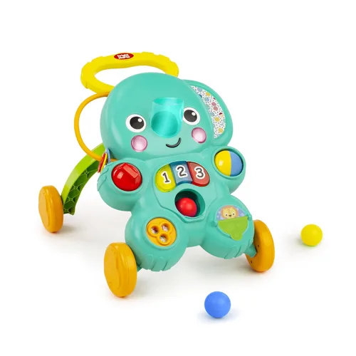 Bright Starts Stroll 'n Roll - Andador de bola 2 en 1, incluye 3 bolas de juguete, elefante con más de 70 canciones y sonidos, 7 actividades,