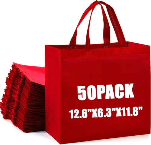 Miniatura 8 de 50 piezas de bolsas de compras reutilizables de tela no tejida, bolsas grandes plegables tipo tote con asas, bolsa de mano para comestibles a granel