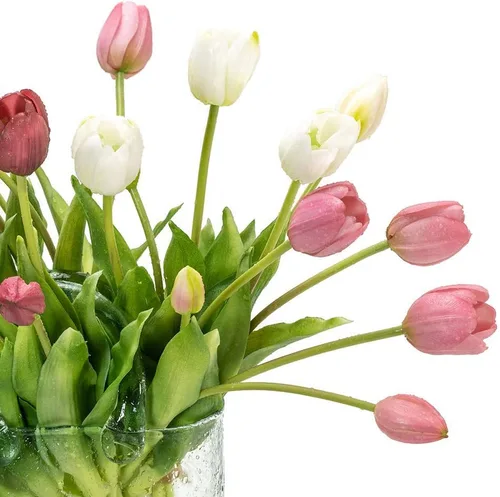 Miniatura 6 de DUYONE 15 flores de tulipanes artificiales, ramo de látex de tacto real, tulipanes falsos para oficina, boda, fiesta, hogar, cocina, jardín