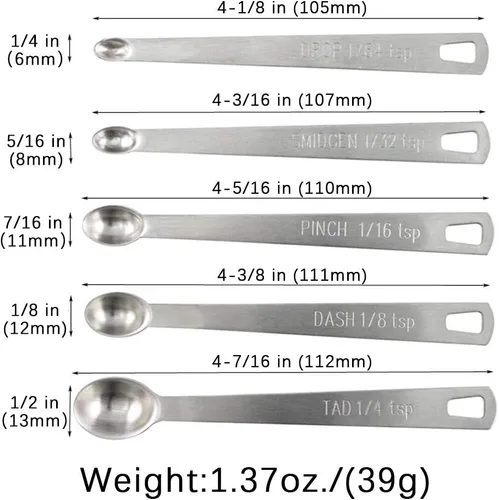 Miniatura 2 de Juego de 2 mini cucharas medidoras, cucharadita de acero inoxidable resistente para cocinar y hornear, adecuada para pequeñas cantidades