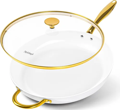 Miniatura 14 de MICHELANGELO Sartén grande con tapa, sartén de cerámica de 14 pulgadas con revestimiento antiadherente, sartén antiadherente saludable, compatible