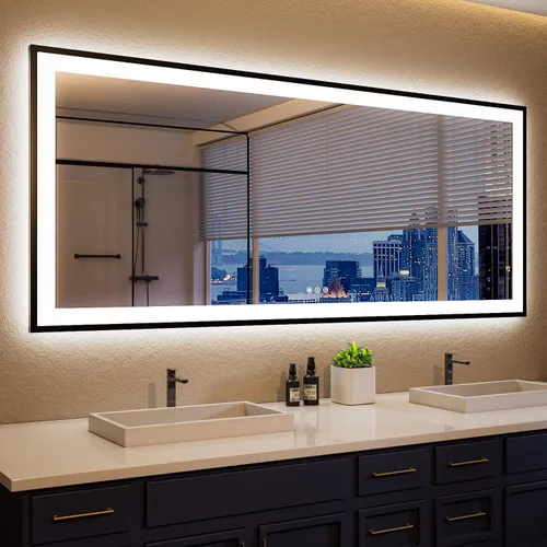 Miniatura 57 de ISKM Espejo LED con marco para baño de 40"x30", espejo de baño LED regulable con luces, antivaho, espejo iluminado frontal y retroiluminado de 3