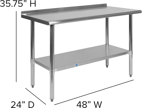 Miniatura 4 de Flash Furniture Rawcliffe - Mesa de trabajo y preparación de acero inoxidable de calibre 18 con protector contra salpicaduras y estante inferior