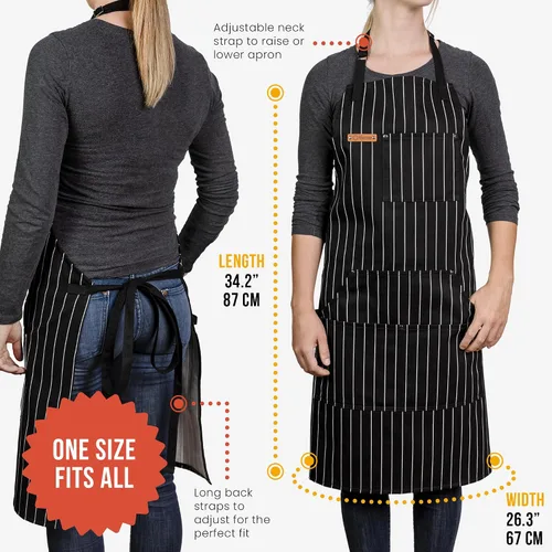 Miniatura 3 de Chef Pomodoro Delantal de chef para hombre y mujer, delantal de cocina con bolsillos y correas ajustables para el cuello, delantal de cocina 100%