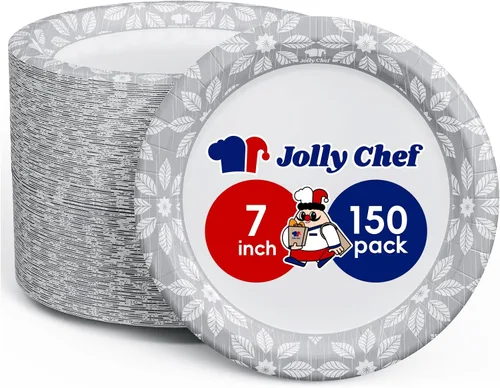 Miniatura 9 de JOLLY CHEF Paquete de 140 platos de papel desechables de 9 pulgadas, a prueba de remojo, a prueba de cortes, platos de papel impresos resistentes