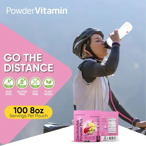 Miniatura 8 de Polvo de electrolitos PowderVitamin Plus (50 porciones) Polvo de electrolitos de frambuesa y limonada cero calorías Keto, 0 azúcar, sin