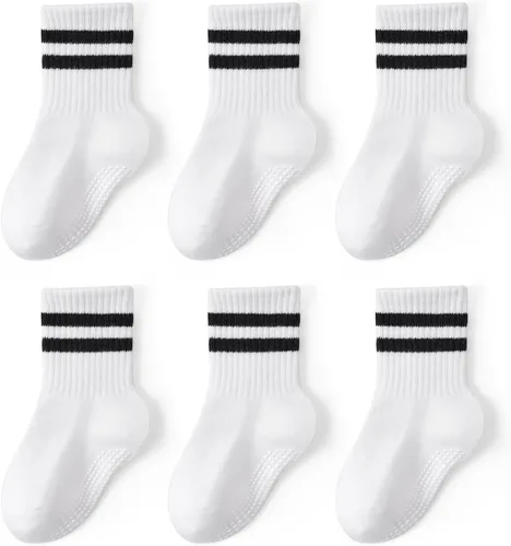 Miniatura 10 de Calcetines antideslizantes de agarre para niños pequeños con suela antideslizante, calcetines de algodón unisex para bebés, niños y niñas, 6 pares