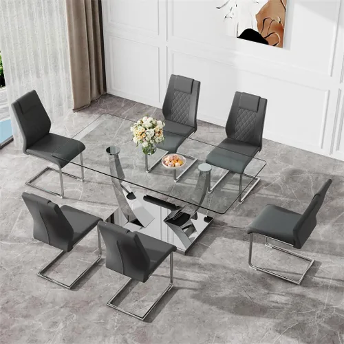 Miniatura 42 de Mesa de comedor moderna para mesa de comedor de mármol sintético de 4/6, 63 pulgadas, mesa de cocina rectangular, mesa de cocina y comedor de fácil