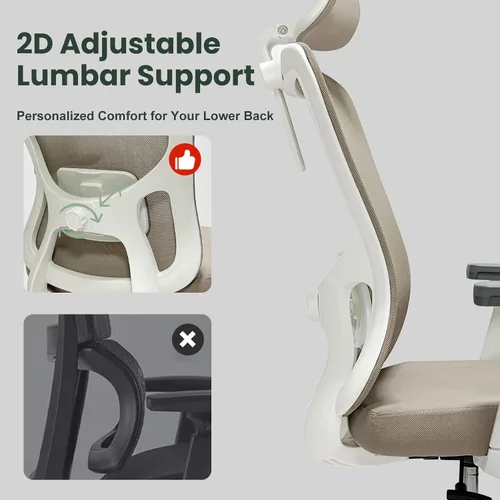 Miniatura 6 de Silla de oficina ergonómica - Silla de oficina de malla de 159 kg con soporte lumbar ajustable, silla de computadora de respaldo alto con Caqui