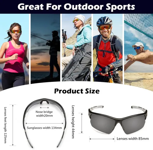 Miniatura 6 de POLARS DESIGN Outdoor Sports Polarized Sunglasses for Men and Women, TR90 Frame, UV Protection, With Case, for Fishing Hiking Alfombrilla negra C8