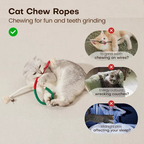 Miniatura 7 de Potaroma Juguetes para gatos con cuerdas para masticar 3 piezas con hierba gatera natural recargable, juguete seguro para limpieza de dientes