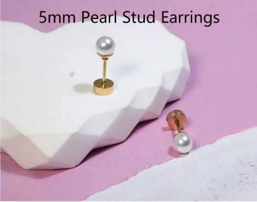 Miniatura 2 de Aretes de perlas con cierre de rosca, parte trasera plana, cartílago de perla, hélix, aretes de acero quirúrgico 316L, joyería de piercing