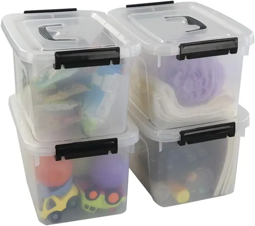 Miniatura 4 de Begale Contenedor pequeño de plástico de 5 cuartos de galón, caja de pestillo transparente con pestillos y 4