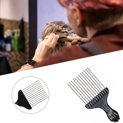 Miniatura 3 de Púa de pelo de metal, peine afro, peine de peinado, peine de peinado, cepillo rizado para el cabello, tenedor de plástico, peine antiestático