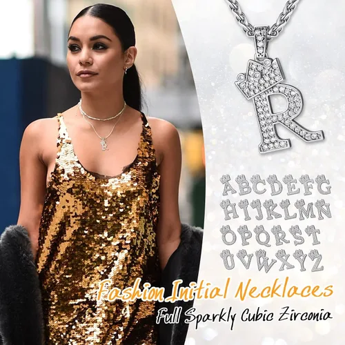 Miniatura 3 de U7 Collar de letras A-Z para hombres y mujeres chapado en oro de 18 quilates con cadena de nombre de 22 a 24 pulgadas color plata y oro negro