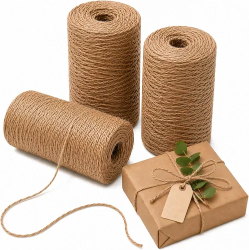 Miniatura 9 de Quotidian Rollos de cuerda de yute natural marrón de 3 capas de 1/6 pulgadas (0.2 in) 492 pies – Envoltura de cuadros para colgar jardinería
