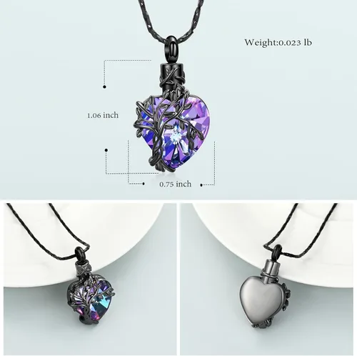 Miniatura 45 de Imrsanl Collar de urna de árbol de la vida con forma de corazón, joyería de cremación para hombres y mujeres, recuerdo, joyería conmemorativa