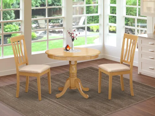 Miniatura 2 de East West Furniture ANTI3-OAK-C - Juego de mesa y sillas de cocina de 3 piezas que contiene una mesa de comedor redonda con pedestal y 2 sillas
