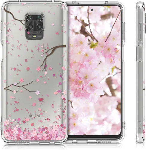 Miniatura 5 de kwmobile Funda transparente compatible con Xiaomi Redmi Note 9S / 9 Pro / 9 Pro Max - Funda de teléfono de TPU suave - Flores de cerezo rosa/marrón