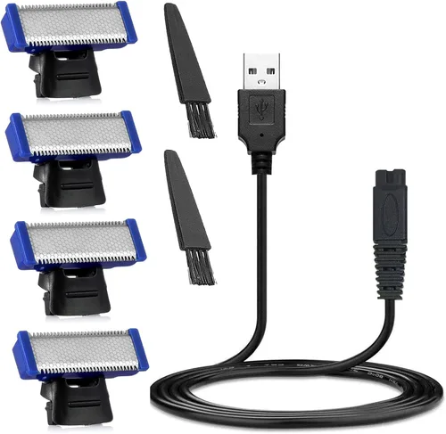 4 cabezales de repuesto LinMei Solo compatibles con afeitadora Microtouch Solo de 1ª generación con cable de carga para recortadora eléctrica 4