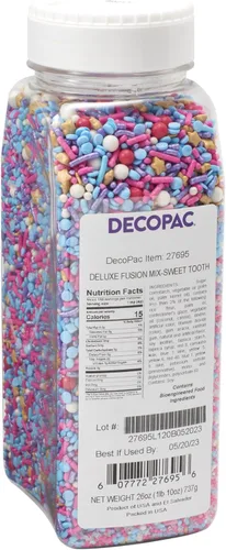 DECOPAC Sweet Tooth Deluxe Fusion Mix, 26 onzas, chispas de caramelo en recipiente de mano, gránulos comestibles para pasteles de celebración,