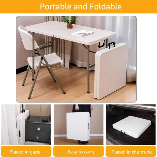 Miniatura 5 de Mesa plegable de plástico resistente de 4 pies, mesa de campamento plegable portátil, mesa de picnic, mesa de juego con asa, para 48 pulgadas
