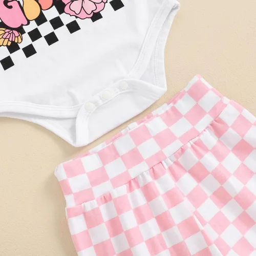 Miniatura 154 de Sejardin Ropa de verano para bebé y niña, recién nacida, manga corta, con letras, mameluco elástico con diadema