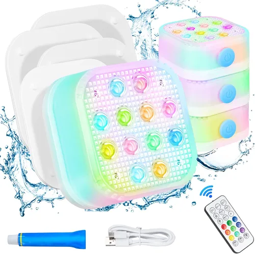 Miniatura 9 de Luz de piscina, 6 pulgadas, 25 LED RGB sumergible luz flotante Bluetooth APP Control, 4000mAh Rechargeable, IP68 Waterproof, Magnetic Mount, Above