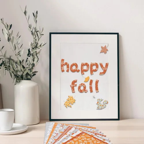 Miniatura 7 de Whaline 60 piezas de papel con patrón de otoño, hojas de otoño, calabaza, a cuadros, ondas, papel para manualidades, naranja, azul, hojas A5