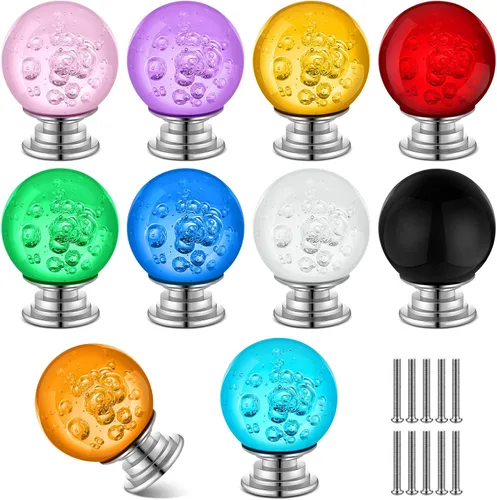 Miniatura 11 de Youyole 10 pomos de cristal coloridos para cajones de 1.18 pulgadas (1.181 in) para armarios y cajones, pomos para cajones de tocador y cocina