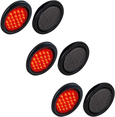Miniatura 12 de Astra Depot Luz trasera redonda roja de 4 pulgadas, 12 luces LED para remolque, impermeable, lámpara trasera de freno con juntas de goma con ojales