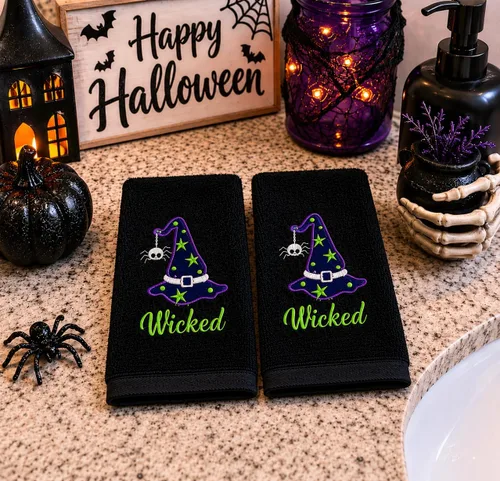 Miniatura 18 de Serafina Home Toallas de mano de baño de Halloween, fantasmas bordados, diseño Boo, juego de 2, color negro, 16 x 25 pulgadas