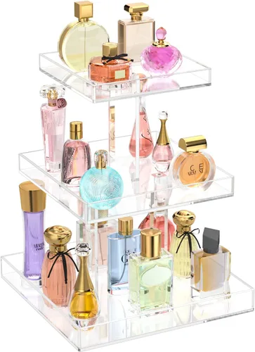 Miniatura 9 de NIUBEE Organizador de almacenamiento de cosméticos de baño acrílico de 2 niveles para tocador y encimera, bandeja de perfume de pie para decoración