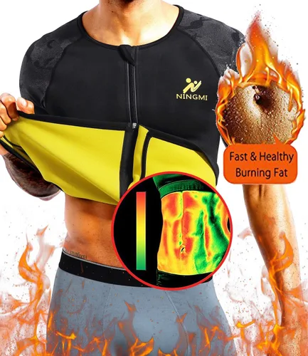 Miniatura 2 de NINGMI Traje de sauna para hombre, traje de sudor caliente, camisa de sauna, moldeador de cuerpo, entrenamiento, traje de neopreno con cremallera