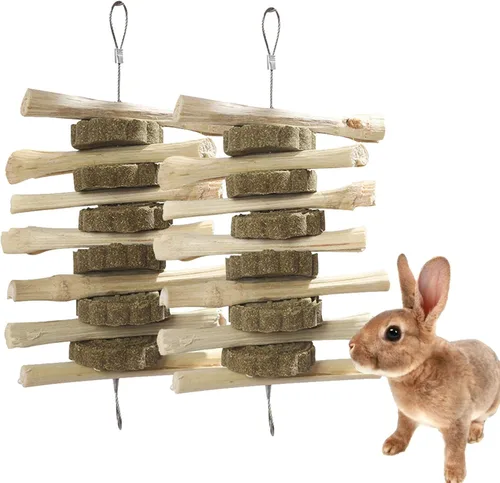 Miniatura 14 de kathson 3 piezas de juguetes masticables de conejo para rechinar dientes, golosinas de chinchilla palos de bambú orgánico ramas de madera de fruta