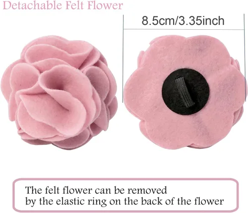 Miniatura 5 de ARING PET Collares de terciopelo para perros, collar suave rosa con flor de fieltro desmontable y hebilla metálica para perros cachorros, pequeño