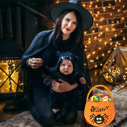 Miniatura 6 de Cesta personalizada de Halloween, bolsa de cubo personalizada con nombre personalizado, bolsa de mano de calabaza, regalos para niños y niñas