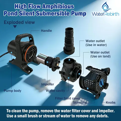 Miniatura 6 de WaterRebirth PSA8000 Bomba de agua dulce resistente, 8500 GPH 600W potente bomba sumergible/en línea, elevación extra alta de 26.3 pies