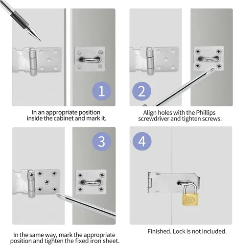 Miniatura 5 de 2 cerraduras de puerta de 3 pulgadas, cerrojo de seguridad de acero inoxidable con tornillos para armarios, armarios (plateado)
